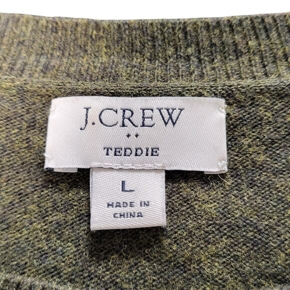 J. Crew Green Teddie Cotton Wool Blend Crew Neck Sweater Sz L Minimalist Preppy - Picture 5 of 6